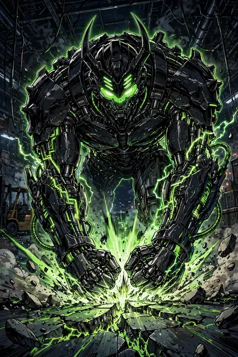 The Unit, an eight-foot cybernetic titan with green visor markings